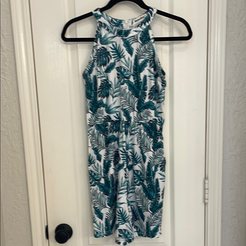 Girls Tropical Leaf Print Sleeveless Romper